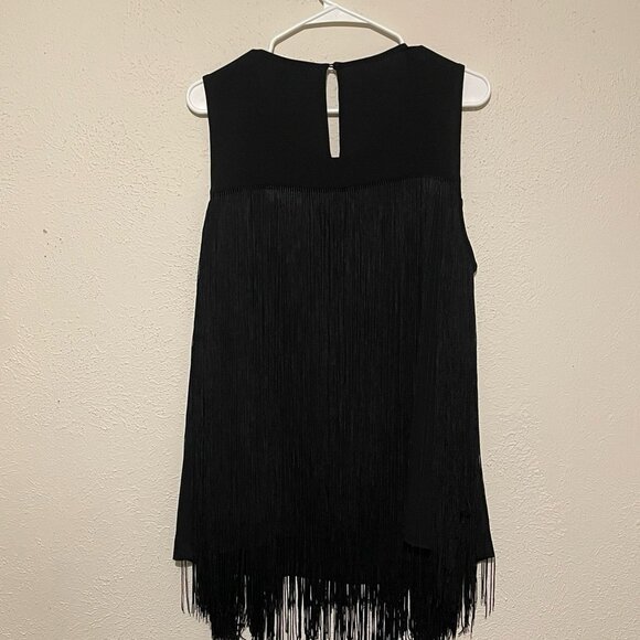 Michael Michael Kors Black Sleeveless Flapper Fringe Mini Dress Size L - Picture 6 of 7
